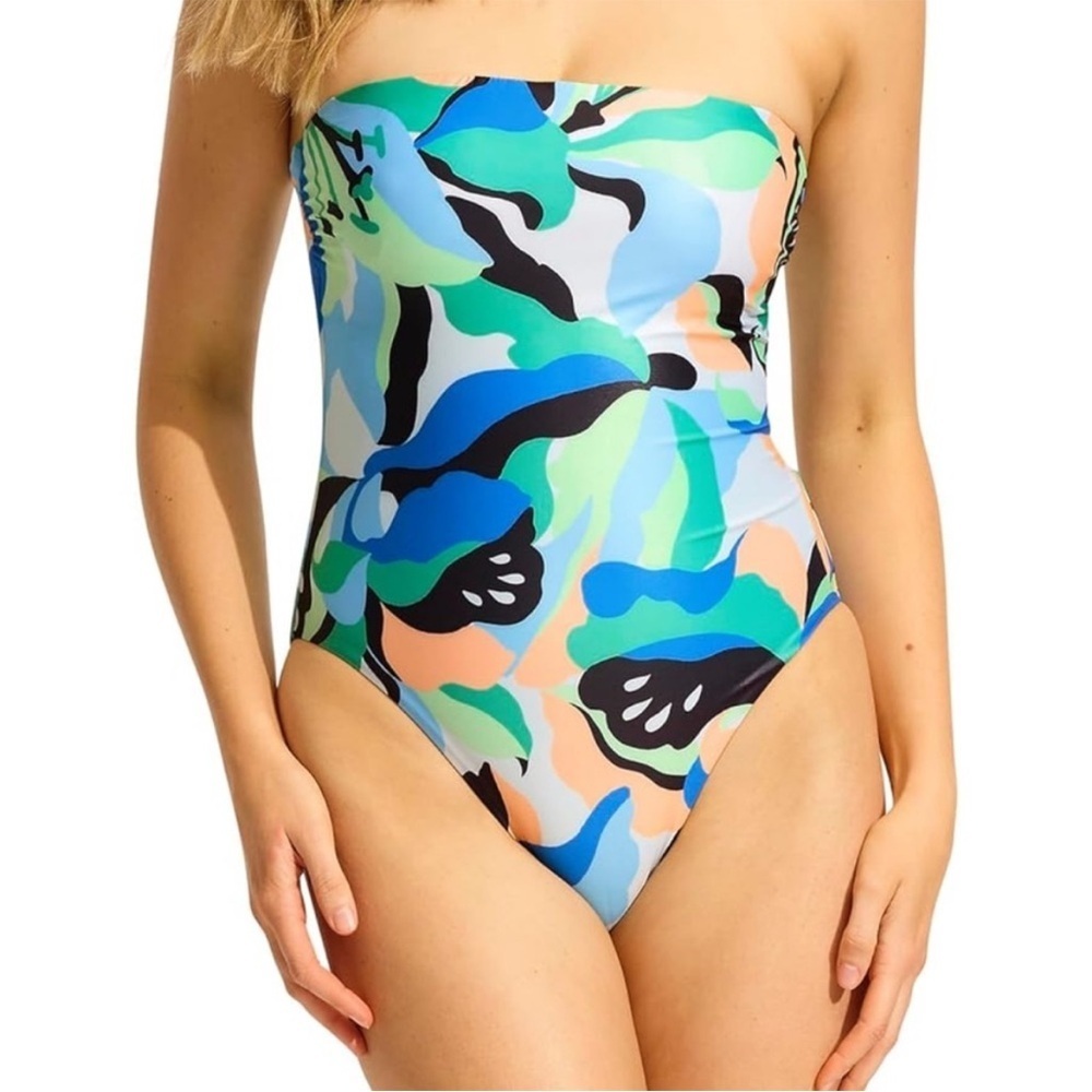 NWT Seafolly Green and Blue strapless One Piece Swimsuit with DD cups